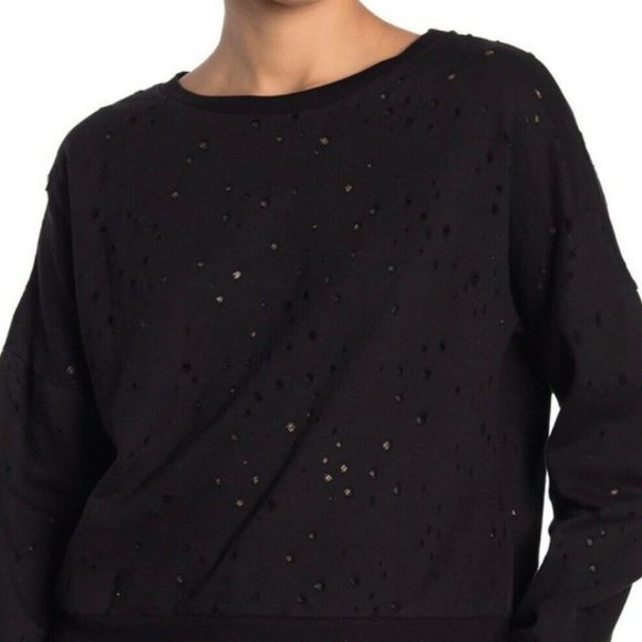 Lumiere Black Distressed Crew Neck Sweater - Picture 3 of 7